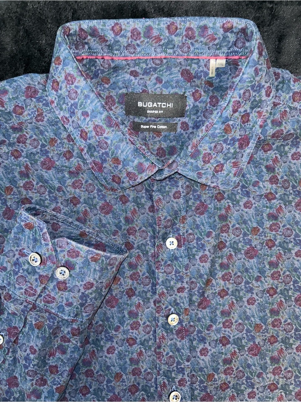 Bugatchi Shaped Fit Super Fine Cotton Blue Floral Button Down L/S Shirt Size XXL